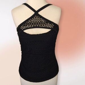 Island Escape Black‎ Lace Halter Top Long Tankini Top Size 6